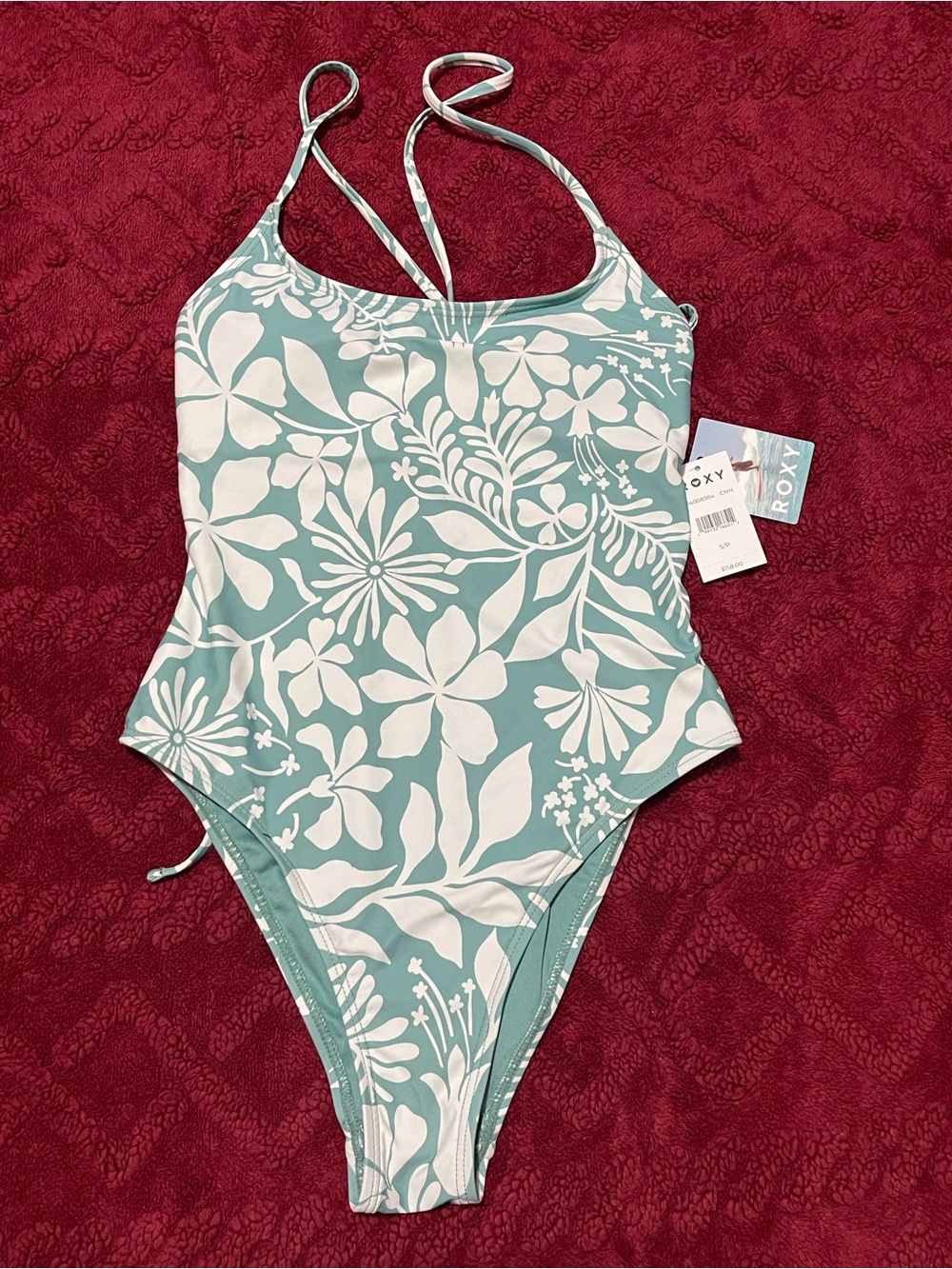 Roxy Teal and White Floral One-Piece Swimsuit